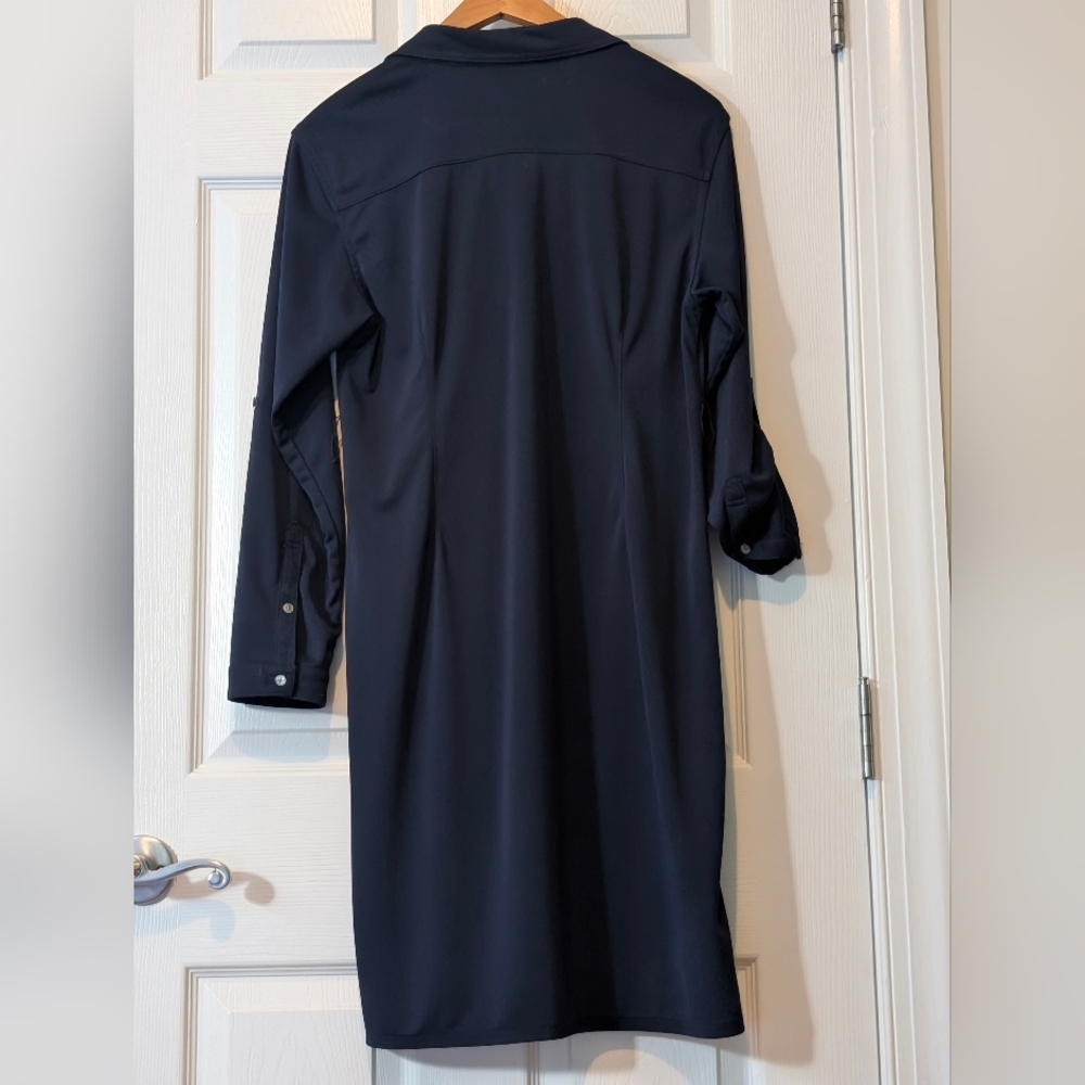 J. Crew Navy Long/Roll Tab Sleeve Button Up Shirt Dress Medium - Picture 5 of 6